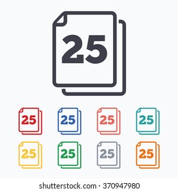 In pack 25 sheets sign icon. 25 papers symbol. Colored flat icons on white background.