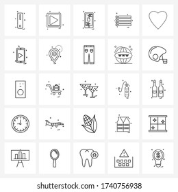 Paquete de 25 elementos de iconos de línea universal para aplicaciones Web; componente; móvil; interfaz de usuario; Ilustración vectorial de menú