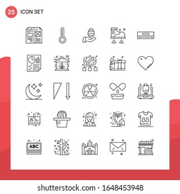 Paquete de 25 iconos de esquema universal para medios impresos en fondo blanco.