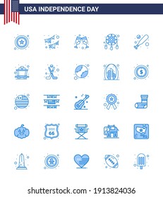 Paquete de 25 carteles de blues de la celebración del Día de la Independencia de Estados Unidos y símbolos del 4 de julio como el hardball; béisbol; cerveza; occidental; decoración Elementos editables de diseño de vectores para USA Day