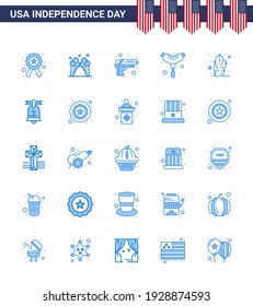 Paquete de 25 carteles de la celebración del Día de la Independencia de Estados Unidos y símbolos del 4 de julio como planta; cactus; arma; salchicha; Elementos de diseño de vectores de USA Day editable para alimentos