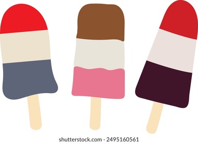 Pack of 3 Different Color Popsicle Vector Illustration