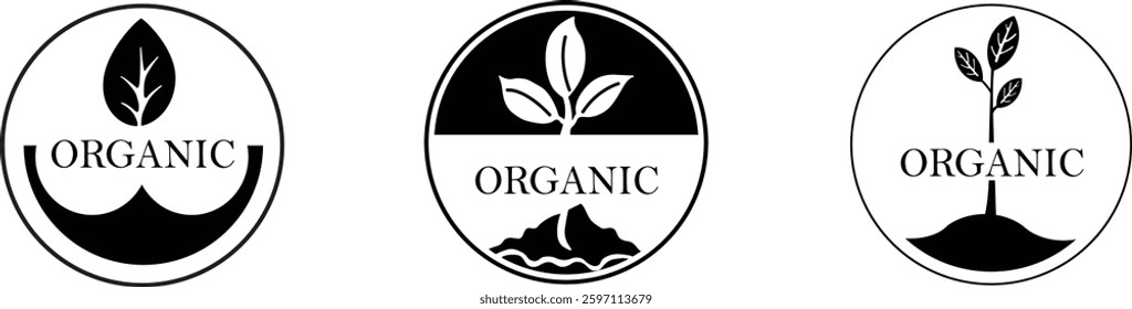 Pack of 3 label organic icons