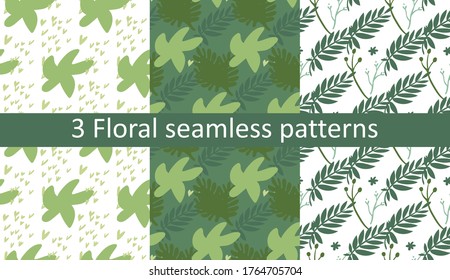 Pack of 3 summer vibrant seamless abstract patterns in saturated colors