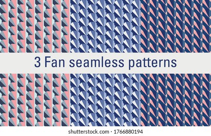 Pack of 3 summer vibrant seamless geometric patterns in trendy shades