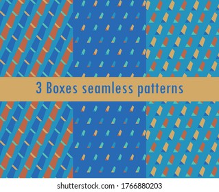  Pack of 3 summer vibrant seamless geometric patterns in trendy shades