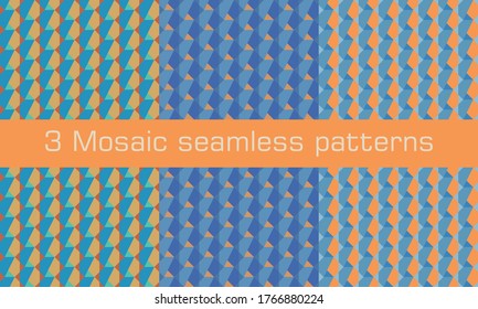  Pack of 3 summer vibrant seamless geometric patterns in trendy shades