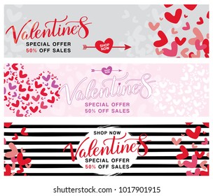 Pack of 3 Valentine's day Special offer banners. 50% off sales. 