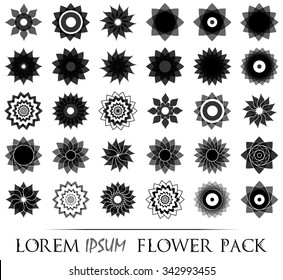 Pack of 30 transparent light black abstract geometric flowers logo template. Business abstract icon. Use for logo, sign, symbol, web, label, icon. Vector illustration