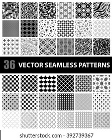 Pack of 36 vector seamless patterns: abstract, vintage, technology and geometric. Vector illustration