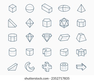 pack of 3d geometric shapes icon in line style vector 