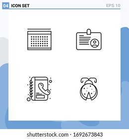 Pack of 4 creative Filledline Flat Colors of calendar; contacts; holidays; id; beetle Editable Vector Design Elements