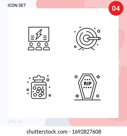 Pack of 4 creative Filledline Flat Colors of brainstorming; target; solution; thinking; candy jar Editable Vector Design Elements
