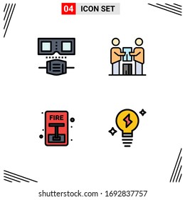 Pack of 4 creative Filledline Flat Colors of glasses; escape; business; partnership; fire Editable Vector Design Elements