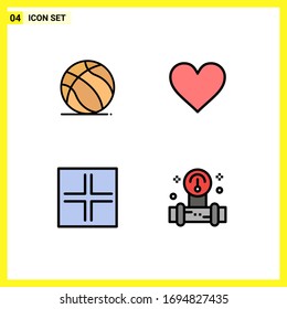 Pack of 4 creative Filledline Flat Colors of football; screen; usa; like; view Editable Vector Design Elements