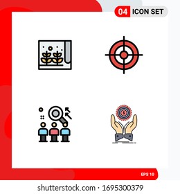 Pack of 4 creative Filledline Flat Colors of farm; search; small; shoot; user Editable Vector Design Elements