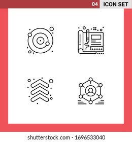 Pack of 4 creative Filledline Flat Colors of orbit; arrow; satellite; engineering; up Editable Vector Design Elements