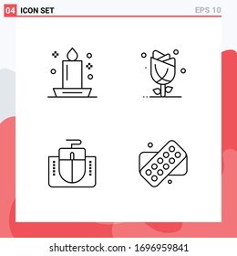 Pack of 4 creative Filledline Flat Colors of candle; rose; light; floral; interface Editable Vector Design Elements