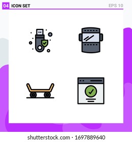 Pack of 4 creative Filledline Flat Colors of security; sport; usb; protection; interface Editable Vector Design Elements
