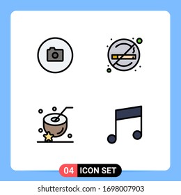Pack of 4 creative Filledline Flat Colors of camera; water; ui; smoking; drink Editable Vector Design Elements