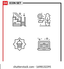 Pack of 4 creative Filledline Flat Colors of home; tower; up; living; islam Editable Vector Design Elements