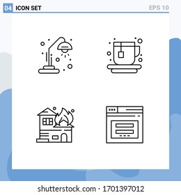 Pack of 4 creative Filledline Flat Colors of school; fire; education; tea; page Editable Vector Design Elements
