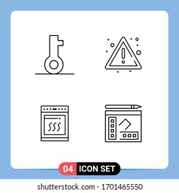 Pack of 4 creative Filledline Flat Colors of key; kitchen; security; risk; cooking Editable Vector Design Elements