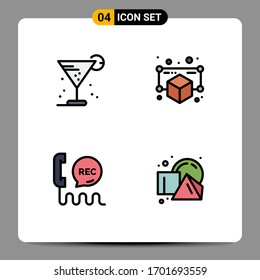 Pack of 4 creative Filledline Flat Colors of beverage; call; ice; model; communication Editable Vector Design Elements
