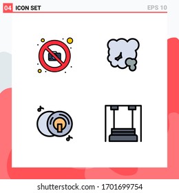 Pack of 4 creative Filledline Flat Colors of camera; cd; photography; environment; disk Editable Vector Design Elements