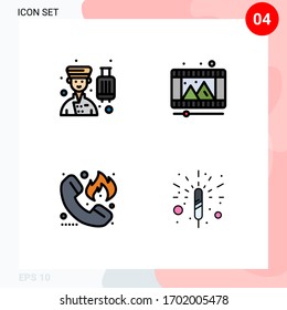 Pack of 4 creative Filledline Flat Colors of avatar; call; professional; play store; fire Editable Vector Design Elements