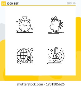 Pack of 4 creative Filledline Flat Colors of alarm; awareness; alert; imagine; day Editable Vector Design Elements