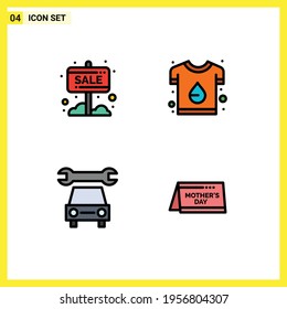 Pack of 4 creative Filledline Flat Colors of banner; tshirt; sale board; branding; repair Editable Vector Design Elements