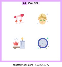 Pack of 4 creative Flat Icons of music node; candle; love; facial; spa Editable Vector Design Elements