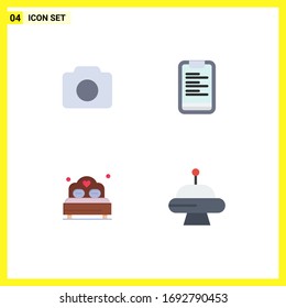 Pack of 4 creative Flat Icons of camera; love; ui; board; wedding Editable Vector Design Elements