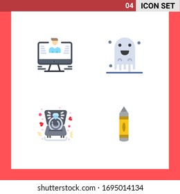 Pack of 4 creative Flat Icons of user; heart; report; halloween; ring Editable Vector Design Elements