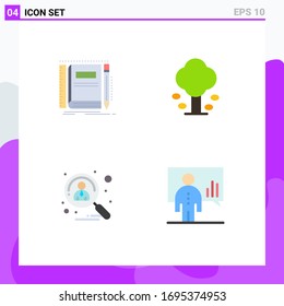 Pack of 4 creative Flat Icons of book; tree; pocket; forest; candidate Editable Vector Design Elements