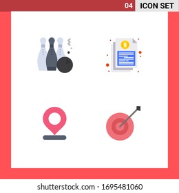 Pack of 4 creative Flat Icons of bowling; report; sport; document; map Editable Vector Design Elements