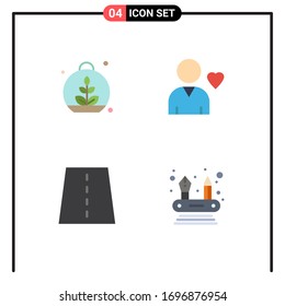 Pack of 4 creative Flat Icons of growing; creative; spring; heart; highway Editable Vector Design Elements