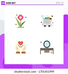 Pack of 4 creative Flat Icons of flower; care; spring; buy; feelings Editable Vector Design Elements