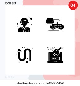 Pack of 4 creative Solid Glyphs of customer; arrow; service; gaming; up Editable Vector Design Elements