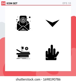 Pack of 4 creative Solid Glyphs of bug; medical; letter; next; gesture Editable Vector Design Elements