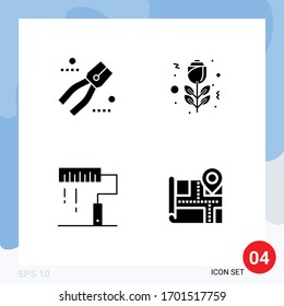 Pack of 4 creative Solid Glyphs of construction; development; tool; rose; programing Editable Vector Design Elements