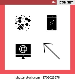 Pack of 4 creative Solid Glyphs of bee; news; mobile; study; arrow Editable Vector Design Elements