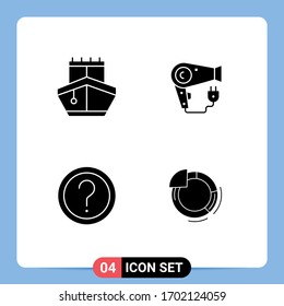 Pack of 4 creative Solid Glyphs of sail; faq; vehicles; hairdryer; info Editable Vector Design Elements