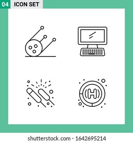 Pack of 4 Line Style Icon Set. Outline Symbols for print. Creative Signs Isolated on White Background. 4 Icon Set.