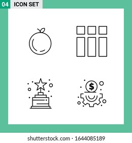 Paket mit 4 Line Style Icon Set. Umrisssymbole für den Druck. Kreative Zeichen einzeln auf weißem Hintergrund. 4 Symbolsatz.