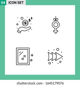 Pack of 4 Line Style Icon Set. Outline Symbols for print. Creative Signs Isolated on White Background. 4 Icon Set.