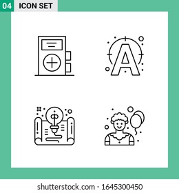 Pack of 4 Line Style Icon Set. Outline Symbols for print. Creative Signs Isolated on White Background. 4 Icon Set.