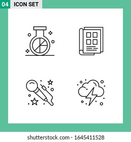 Pack of 4 Line Style Icon Set. Outline Symbols for print. Creative Signs Isolated on White Background. 4 Icon Set.