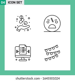 Pack of 4 Line Style Icon Set. Outline Symbols for print. Creative Signs Isolated on White Background. 4 Icon Set.